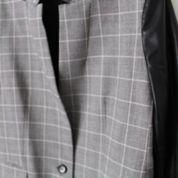 DKNY Black & White Plaid Faux Leather Sleeves  Blazer Jacket  Size M - Picture 5 of 16